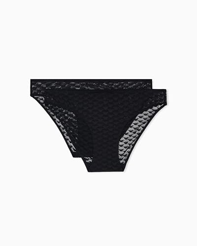 Emporio Armani Damen Allover Eagle Mesh 2-Pack Brief Slip, Schwarz, S von Emporio Armani