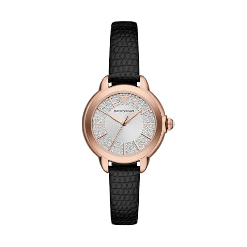 Emporio Armani Watch for Women, Quartz Movement and 36mm Case Size with Stainless Steel, Leather or Silicone Strap Schwarz und Goldton, 32MM von Emporio Armani