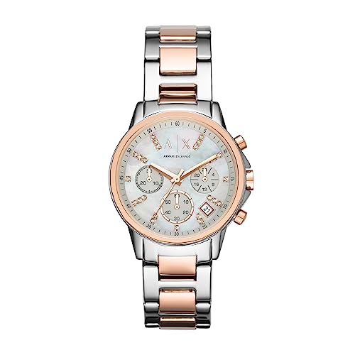 Armani Exchange Uhr für Damen , QuarzChronographenwerk, 36mm 2T Silber/Rose Edelstahlgehäuse mit Edelstahlarmband, AX4331 von Armani Exchange