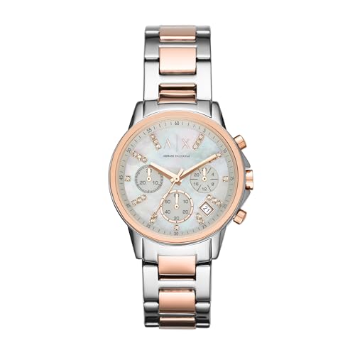 Armani Exchange Uhr für Damen , QuarzChronographenwerk, 36mm 2T Silber/Rose Edelstahlgehäuse mit Edelstahlarmband, AX4331 von Armani Exchange