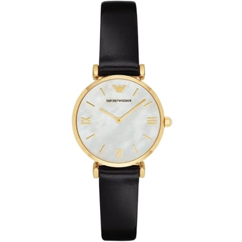 Emporio Armani Uhr für Damen , Zweizeiger Uhrwerk, 32mm Gold Edelstahlgehäuse mit einem Lederarmband, AR1910 von EMPORIO ARMANI