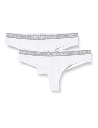 Emporio Armani Damen Bi-Pack Brazilian Brief Iconic Cotton Unterwäsche, Weiß, L von Emporio Armani Underwear