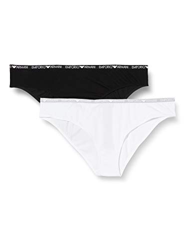 Emporio Armani Damen Bi-pack Brief Iconic Cotton Unterwäsche BI-PACK BRIEF, White/Black, M von Emporio Armani