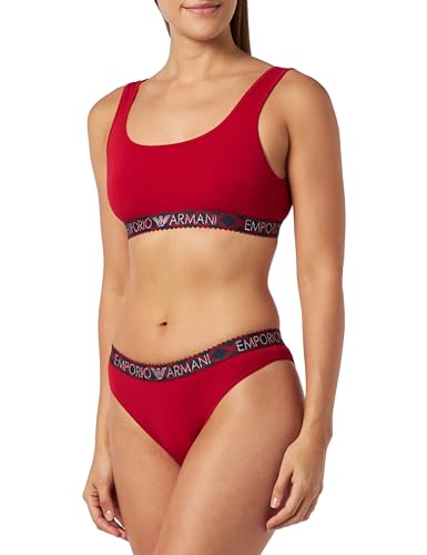 Emporio Armani Damen Emporio Armani Women's Bralette Bra+brazilian Brief Tartan Christmas Cotton Lingerie Set, Ruby Red, XL EU von Emporio Armani