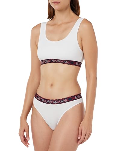 Emporio Armani Damen Emporio Armani Women's Bralette Bra+brazilian Brief Tartan Christmas Cotton Lingerie Set, Weiß, L EU von Emporio Armani