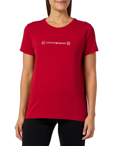 Emporio Armani Damen Emporio Armani Women's Round Collar T-shirt Tartan Christmas Cotton T Shirt, Ruby Red, XL EU von Emporio Armani