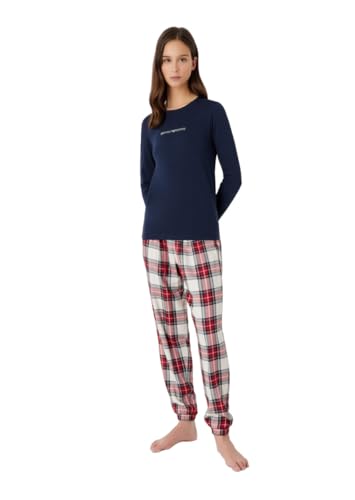 Emporio Armani Damen Emporio Armani Women's Tartan Christmas Viscose Pajama Set, Check Cream/Marine/Ruby, L EU von Emporio Armani