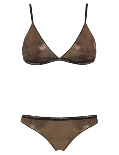 Emporio Armani Damen Emporio Armani Women's Triangle Bra+t-thong Dot Foil Gift Lingerie Set, Black/Copper Print, M EU von Emporio Armani