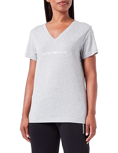 Emporio Armani Damen Emporio Armani Women's V Neck T-shirt Iconic Logoband T Shirt, Light Grey Melange, L EU von Emporio Armani