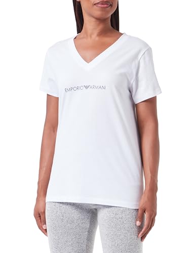 Emporio Armani Damen Emporio Armani Women's V Neck T-shirt Iconic Logoband T Shirt, Weiß, M EU von Emporio Armani