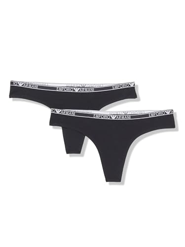 Emporio Armani Damen Essential Studs Logo 2-Pack Thong Unterwäsche, Nero, S von Emporio Armani