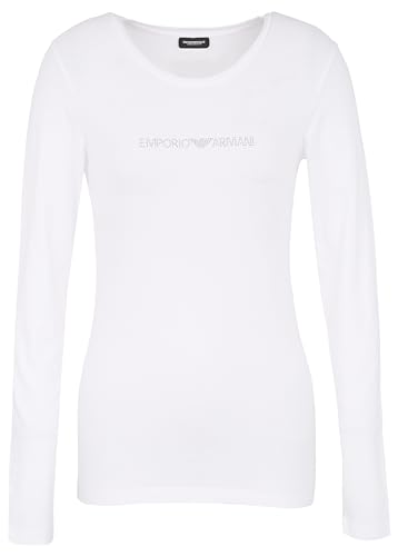 Emporio Armani Damen Essential Studs Logo Long Sleeve T-Shirt, Weiß, XL von Emporio Armani