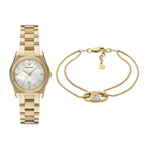 Emporio Armani Damen Goldfarbene Edelstahl Uhr und Armband, Set Emporio Armani Damen Goldfarbene Edelstahl Uhr und Armband, Set von Emporio Armani