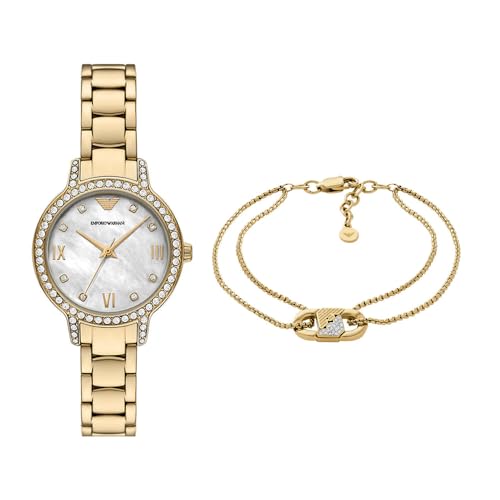 Emporio Armani Damen Goldfarbene Edelstahl Uhr und Armband, Set von Emporio Armani