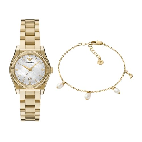 Emporio Armani Damen Goldfarbene Edelstahl Uhr und Armband Messing, Set Emporio Armani Damen Goldfarbene Edelstahl Uhr und Armband Messing, Set von Emporio Armani