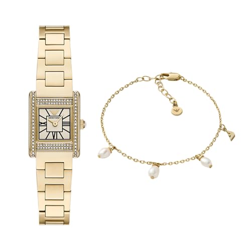 Emporio Armani Damen Goldfarbene Edelstahl Uhr und Armband Messing, Set Emporio Armani Damen Goldfarbene Edelstahl Uhr und Armband Messing, Set von Emporio Armani