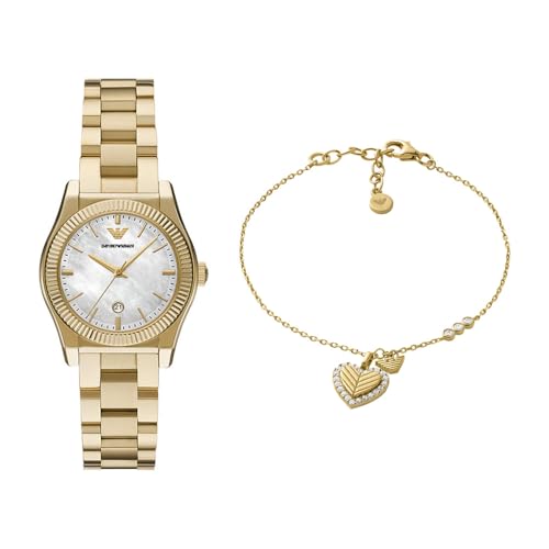 Emporio Armani Damen Goldfarbene Edelstahl Uhr und Armband Sterlingsilber, Set von Emporio Armani