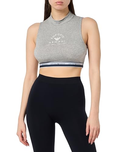 Emporio Armani Damen Iconic Stretch Cotton Logoband Loungewear Crop Top T-Shirt, Light Grey Melange, L von Emporio Armani