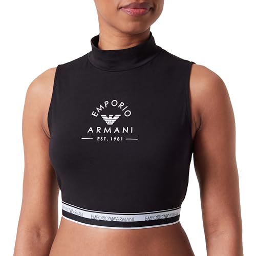 Emporio Armani Damen Iconic Stretch Cotton Logoband Loungewear Crop Top T-Shirt, Black, S von Emporio Armani