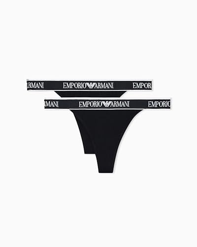 Emporio Armani Damen Logoband 2-Pack T-Thong Tangahöschen, Schwarz, M von Emporio Armani