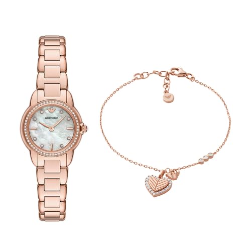 Emporio Armani Damen Roségoldfarbene Edelstahl Uhr und Armband Sterlingsilber, Set Emporio Armani Damen Roségoldfarbene Edelstahl Uhr und Armband Sterlingsilber, Set von Emporio Armani