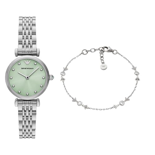 Emporio Armani Damen Silberfarbene Edelstahl Uhr und Armband Sterlingsilber, Set Emporio Armani Damen Silberfarbene Edelstahl Uhr und Armband Sterlingsilber, Set von Emporio Armani