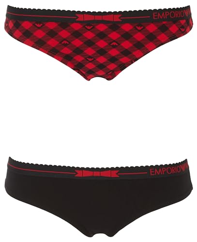 Emporio Armani Damen Tartan Christmas Cotton 2-Pack Brasilian Unterwäsche, Vichy Rosso/Nero, L von Emporio Armani