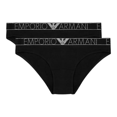 Emporio Armani Damen Unterwäsche Slip Brief Stretch Cotton 2er Pack, Farbe:Schwarz, Artikel:-00020 Black, Größe:S von Emporio Armani