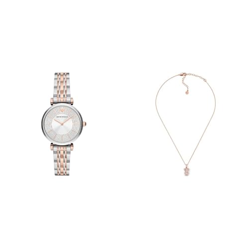 Emporio Armani Damen Zweifarbige Edelstahl Uhr und Roségoldfarbener Messing Halskette, Set von Emporio Armani