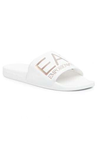 Emporio Armani EA7 Damen-Slipper Sliders mit Maxi-Logo (Shiny White/Rose Gold, numeric_35), Shiny White Rose Gold, 35 EU von Emporio Armani