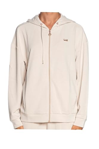 Emporio Armani EA7 Damen-Kapuzenpullover in Modal Relaxed Fit, 6DTM08 (IT, Text, L, Regular, Regular, Weiß Sand (Sand)), Weißer Sand, L von Emporio Armani