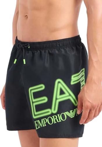 Emporio Armani EA7 Herren-Badehose Boxershorts mit Maxi-Logo AVS - 902000, schwarz/grün, 60 von Emporio Armani