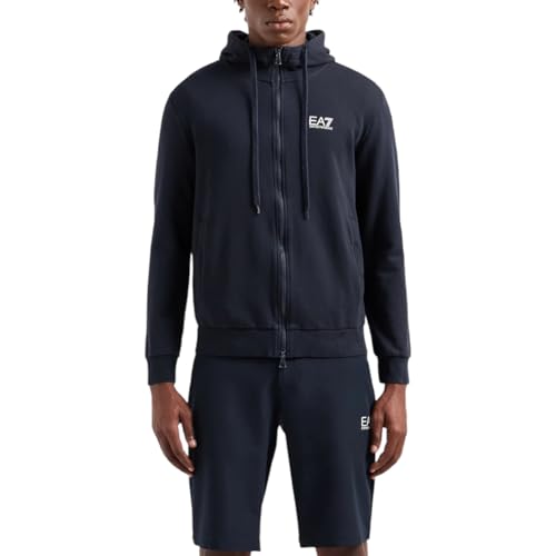 Emporio Armani EA7 Herren Core Identity Full Zip Hoodie Baumwolle Sweatshirt - 8NPM38, blau, L von Emporio Armani