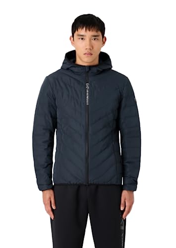 Emporio Armani EA7 Herren Packable Premium Shield Daunenjacke mit Kapuze - 8NPB14, Mitternachtsblau, L von Emporio Armani