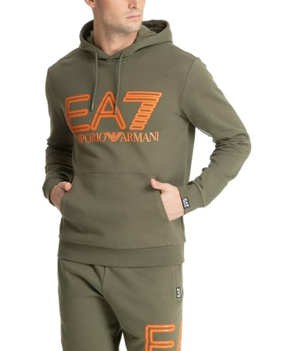 Emporio Armani EA7 Herren-Sweatshirt mit Logo der Serie aus angerauter Baumwolle mit Kapuze - 3DPM64, Beetle, S von Emporio Armani