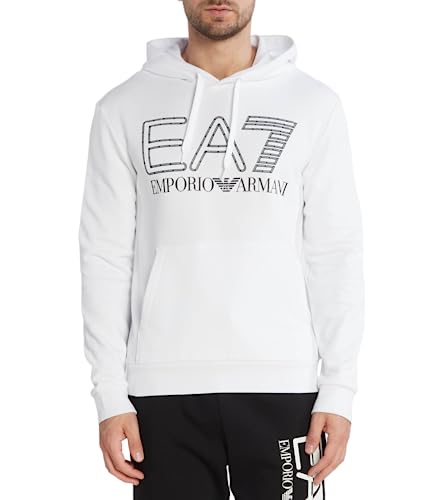 Emporio Armani EA7 Herren-Sweatshirt mit Logo der Serie aus angerauter Baumwolle mit Kapuze - 6RPM09, Weiß, M von Emporio Armani