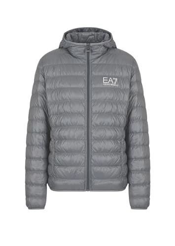 Emporio Armani EA7 Packable Core Identity Daunenjacke für Herren mit Kapuze aus echten Federn - 8NPB02, Gray Flanell, XL von Emporio Armani