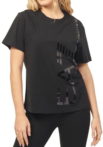 Emporio Armani EA7 T-Shirt für Damen, Rundhalsausschnitt, Logo-Serie, aus Bio-Baumwolle, AVS - 3DTT25, Schwarz , Large von Emporio Armani