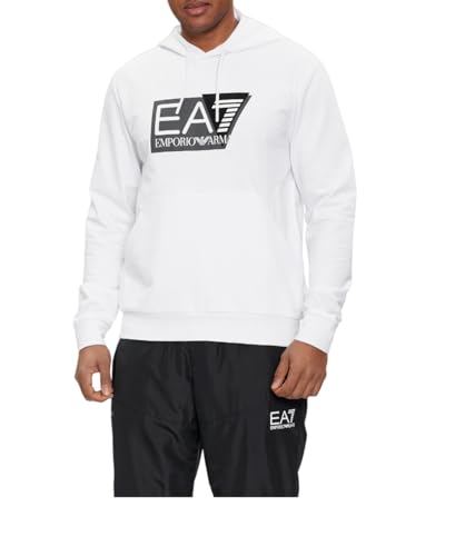 Emporio Armani EA7 Visibility Herren-Sweatshirt mit Kapuze aus angerauter Baumwolle - 3DPM62, weiß, M von Emporio Armani