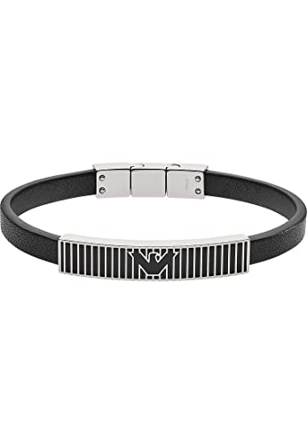 EMPORIO ARMANI Herren Armband Namensplakette Leder schwarz, EGS2728040 von Emporio Armani