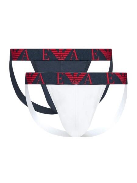 Emporio Armani - Emporio Armani 2er Set Stretch Cotton Jockstrap, Dunkelblau/ Weiß - Gr. - M von Emporio Armani