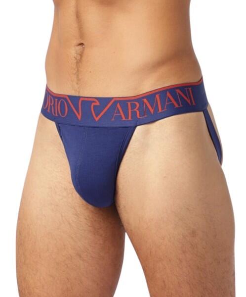 Emporio Armani - Emporio Armani Megalogo Stretch Cotton Jockstrap, Blau - Gr. - S von Emporio Armani