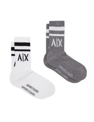 Armani Exchange Herren Logo Crew 2er-Pack Socken, Weiß/Melange Grey, X-Large von Armani Exchange