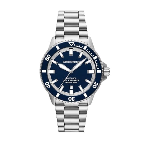 Emporio Armani Uhr für Herren, Automatisches DREI Zeiger Datum und 42 mm Gehäusegröße mit Edelstahl oder Silikonarmband von Emporio Armani