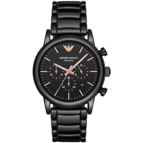 Emporio Armani Uhr für Herren , QuarzChronographenwerk, 43mm Schwarzes Keramikgehäuse mit Keramikarmband, AR1509 von Emporio Armani