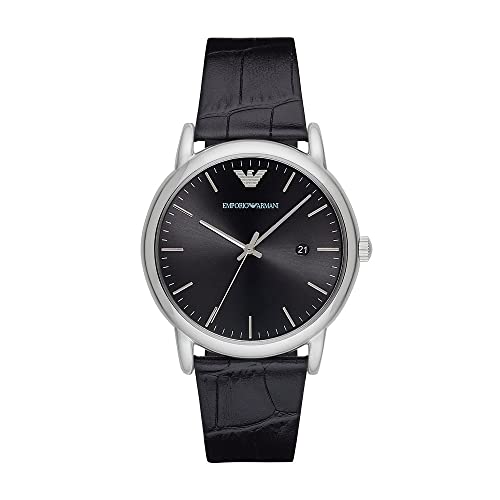 Emporio Armani Herrenuhr , DreizeigerDatumswerk, 43mm Silbernes Edelstahlgehäuse mit Lederarmband, AR2500 von Emporio Armani