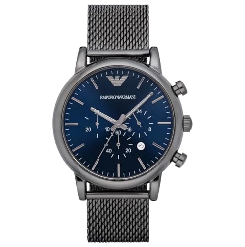 Emporio Armani Watch For Men, Chronograph Movement and 46mm Case Size with Stainless steel, Leather or Silicone strap Dunkelgrau und Dunkelblau , 46MM von Emporio Armani
