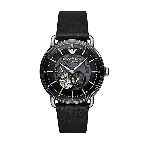 Emporio Armani Uhr für Herren , Automatikwerk, 43mm Silbernes Edelstahlgehäuse mit Lederarmband, AR60026 von Emporio Armani