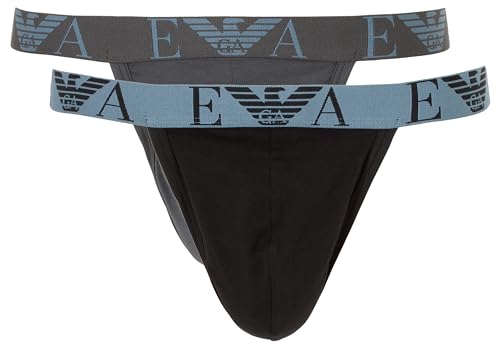 Emporio Armani Herren Bold Monogram 2-Pack Jockstrap Suspensorium, Nero/Magnete, XL von Emporio Armani