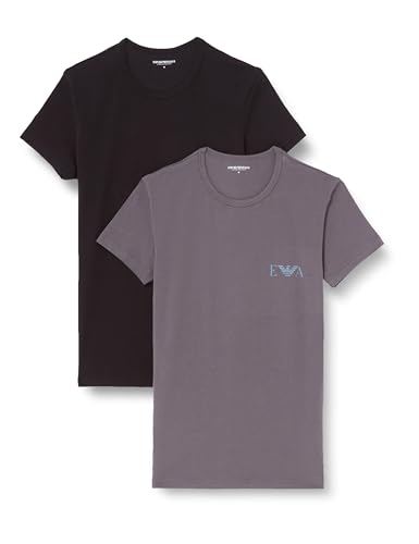 Emporio Armani Herren Bold Monogram Crew Neck 2-Pack T-Shirt, Schwarz/Magnet, S (2er Pack) von Emporio Armani